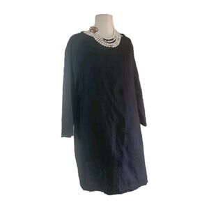 BRYN WALKER 100% Linen Black Dress With Pockets Knee Lenght